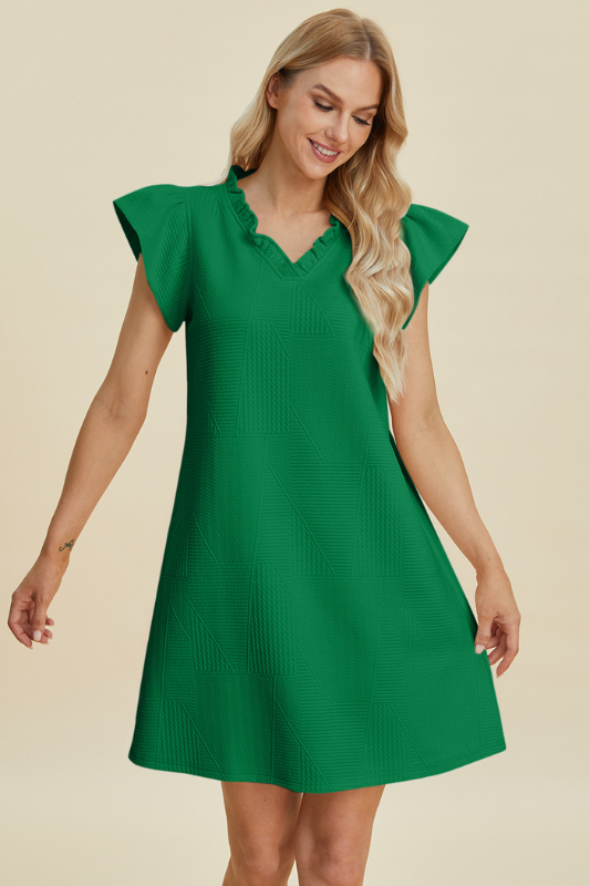 Aria | Women's Double Take Full Size Ruffled V-Neck Cap Sleeve Dress