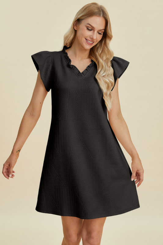 Aria | Women's Double Take Full Size Ruffled V-Neck Cap Sleeve Dress