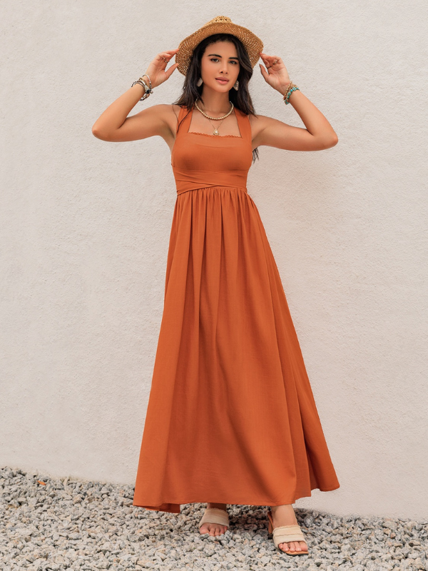 Ava | Women's Crisscross Back Smocked Square Neck Maxi Dress