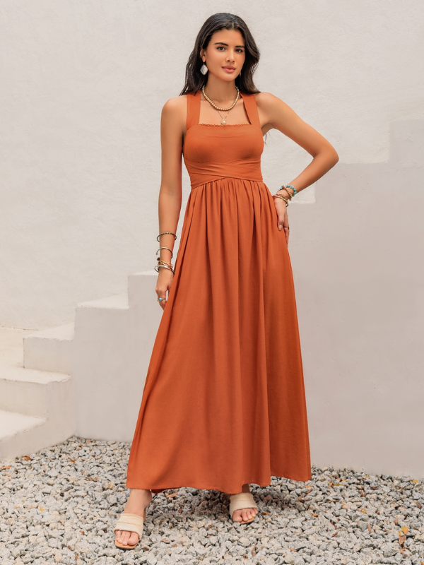 Ava | Women's Crisscross Back Smocked Square Neck Maxi Dress