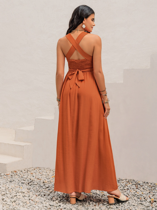 Ava | Women's Crisscross Back Smocked Square Neck Maxi Dress