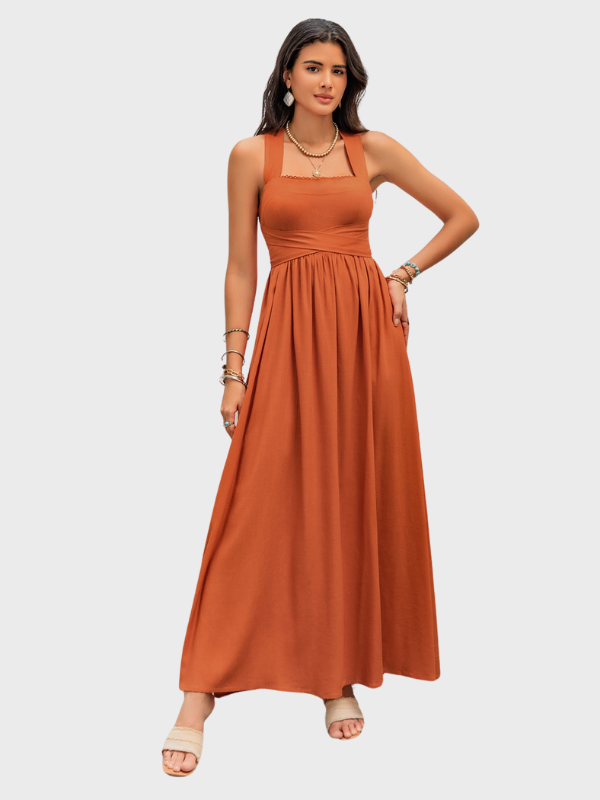 Ava | Women's Crisscross Back Smocked Square Neck Maxi Dress