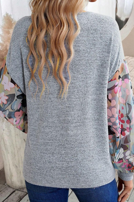 Avery | Women's Printed Lantern Sleeve Buttoned V Neck Top