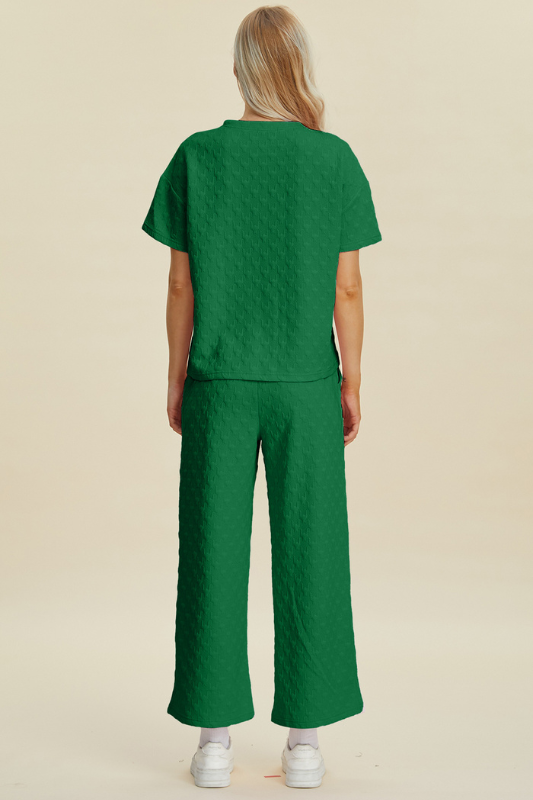 Avery | Women's Texture Round Neck Short Sleeve Top and Pants Set