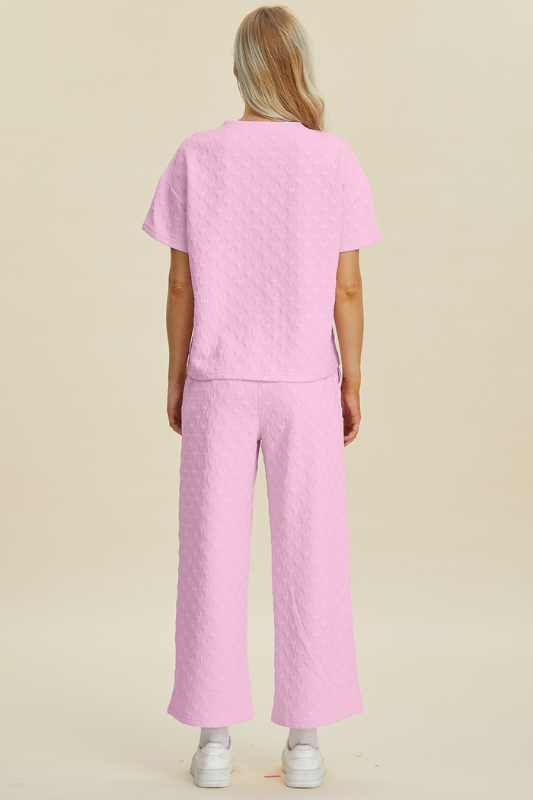 Avery | Women's Texture Round Neck Short Sleeve Top and Pants Set
