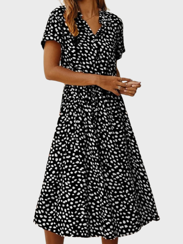 Women’s Printed Breezy Midi Summer Dress with Short Sleeves