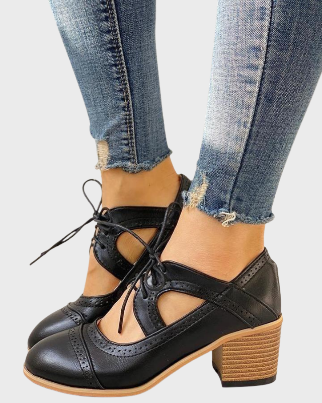 Women’s Brogue Lace Up Heeled Boots