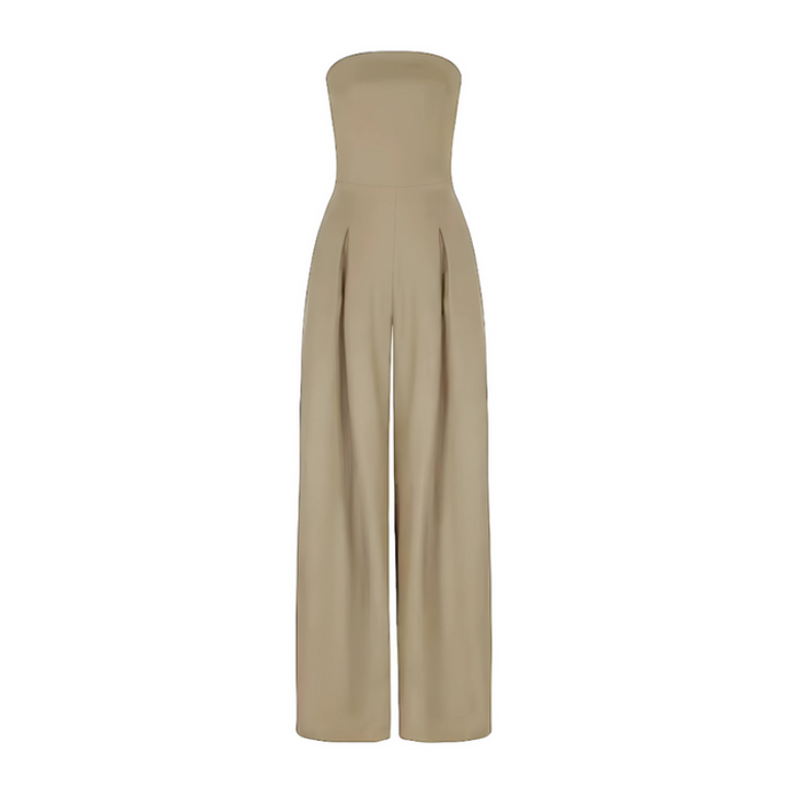 Beige Women’s Strapless Wide-Leg One-Piece Jumpsuit 