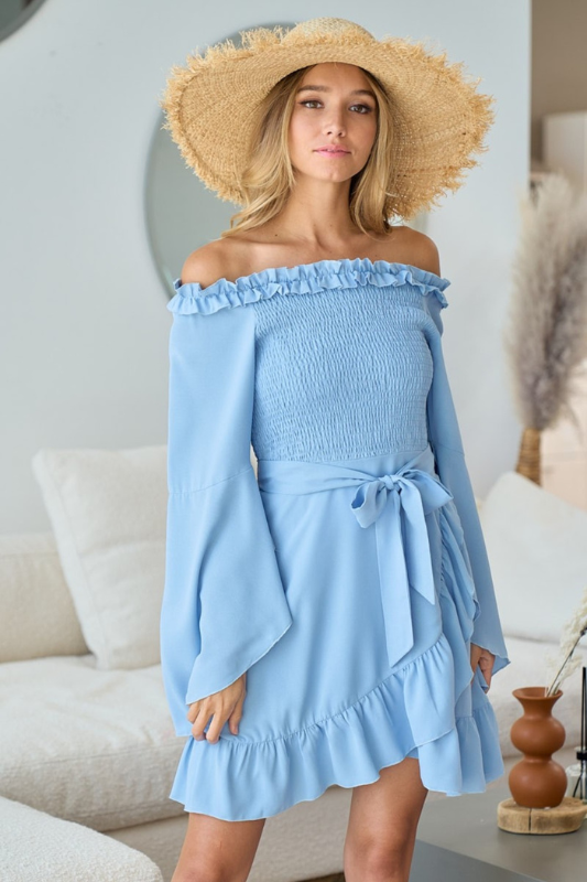Bibi | Women's Smocked Ruffled Front Tie Mini Dress