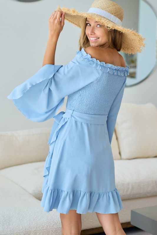 Bibi | Women's Smocked Ruffled Front Tie Mini Dress