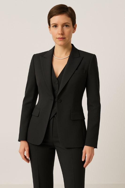Black Women’s 3-Piece Suit Set - Blazer, Vest & Trousers on the model