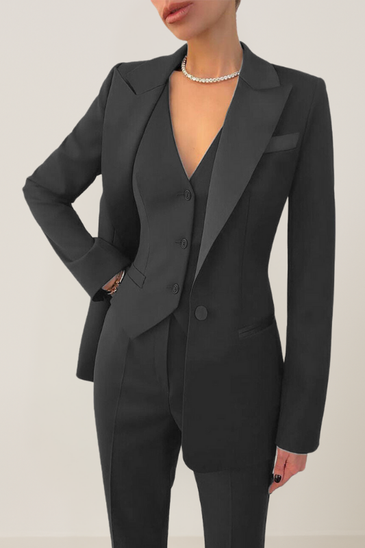 Black Women’s 3-Piece Suit Set - Blazer, Vest & Trousers on the model