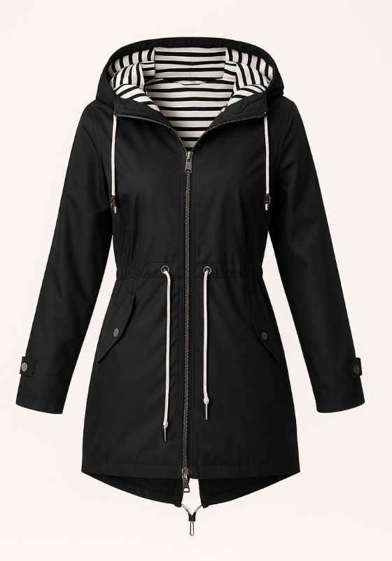 Black Women's Adjustable Fit Waterproof Rain Jacket 