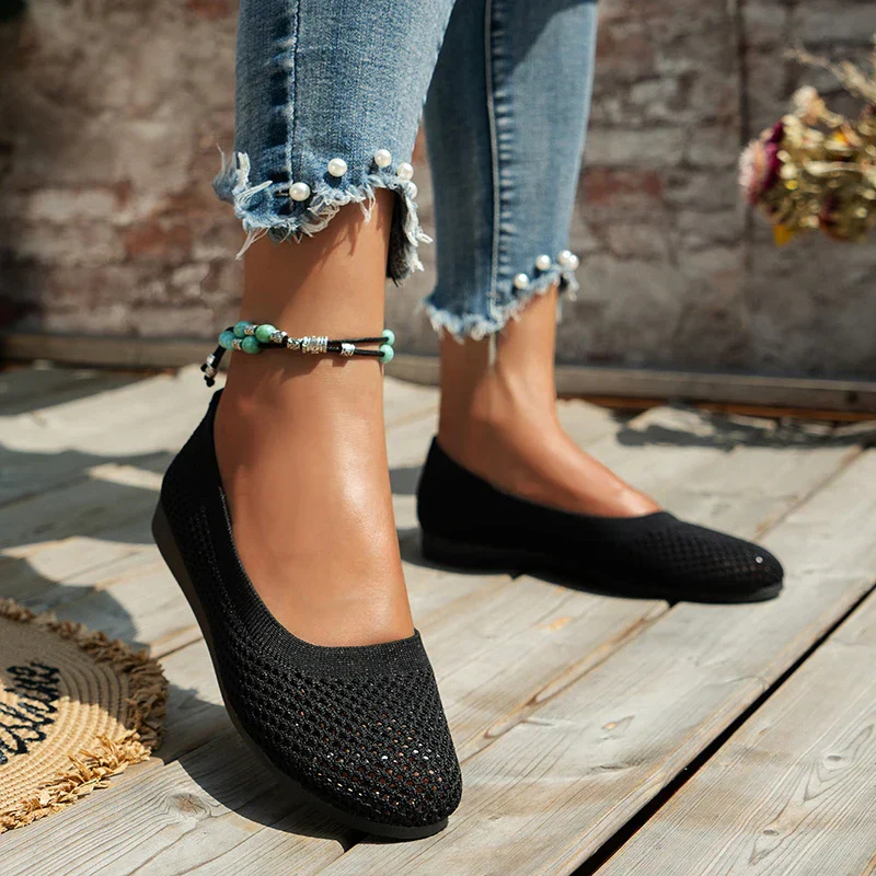 Black Women’s Breathable Mesh Slip-On Flats on the model