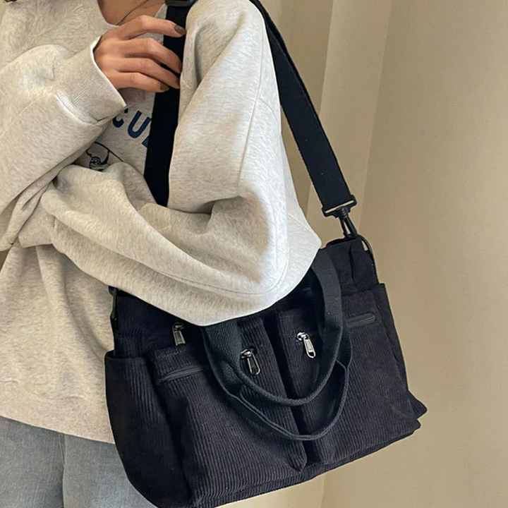 Black Women’s Everyday Multi-Pocket Bag on the model