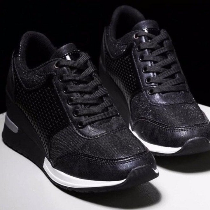 Black Women’s Hidden High-Heeled Wedge Mesh Fit Trainers 