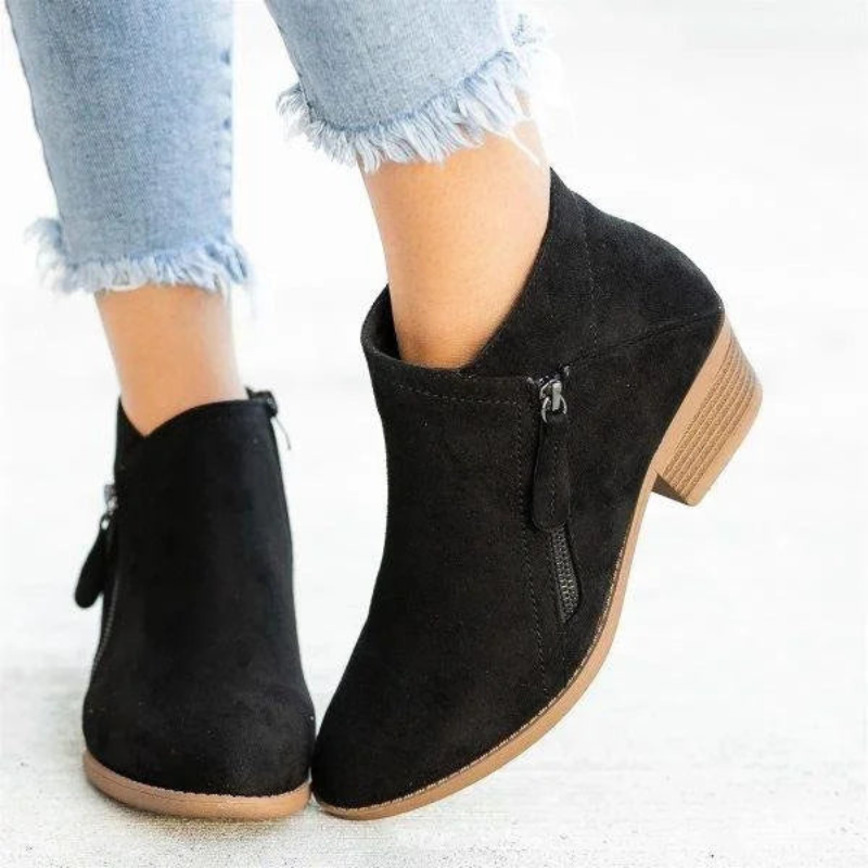 Black Women’s PU Leather Comfort Ankle Boots on the model