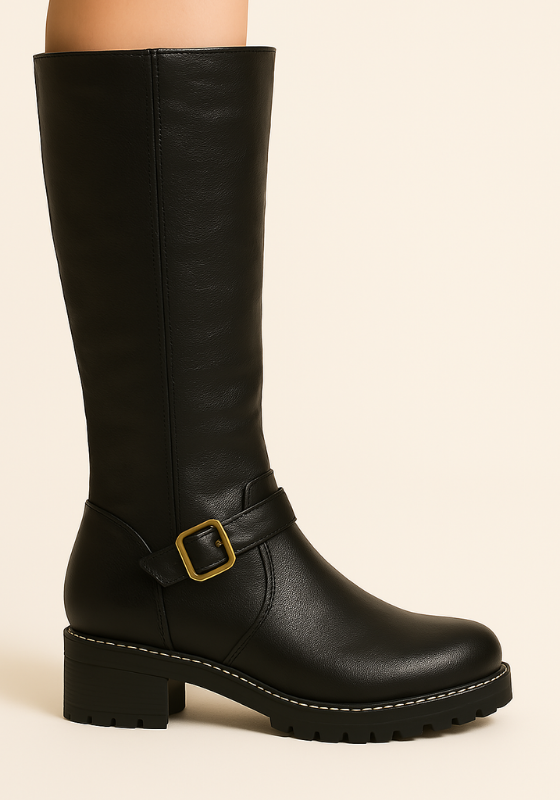 Black Women’s Sleek-Fit Knee-High Boots with All-Day Support on the model