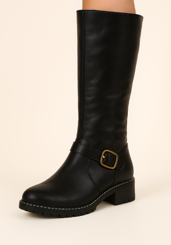 Black Women’s Sleek-Fit Knee-High Boots with All-Day Support on the model