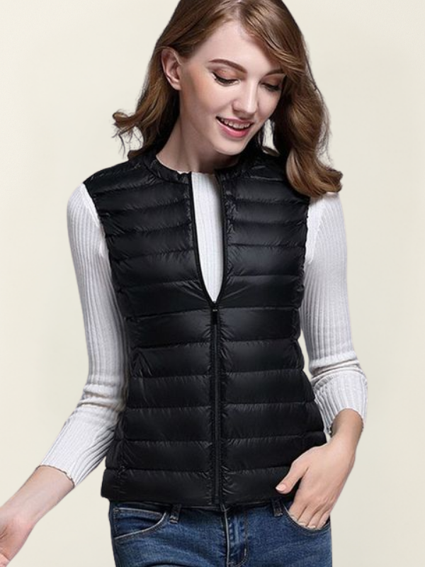 Black Women’s Sleeveless Insulated Water-Repellent Vest on the model