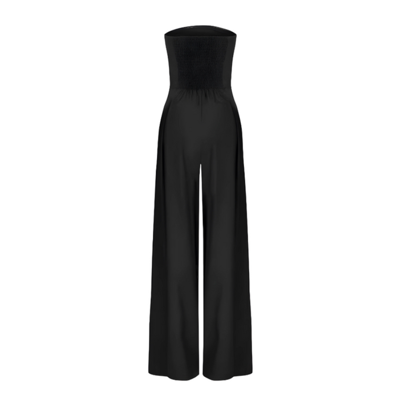 Black Women’s Strapless Wide-Leg One-Piece Jumpsuit 
