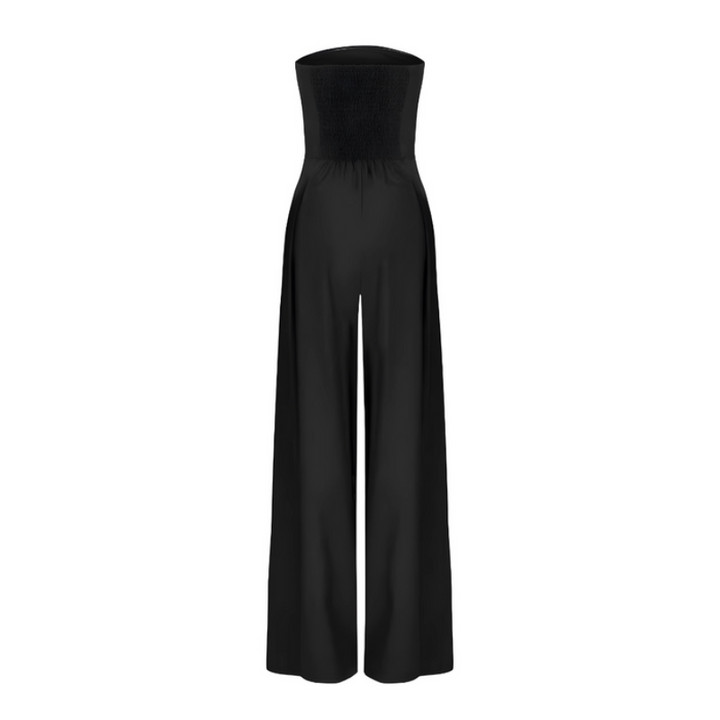 Black Women’s Strapless Wide-Leg One-Piece Jumpsuit 