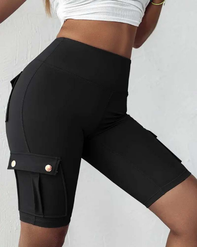 Black Women’s Tie-Belt High-Waisted Rolled Hem Shorts on the model