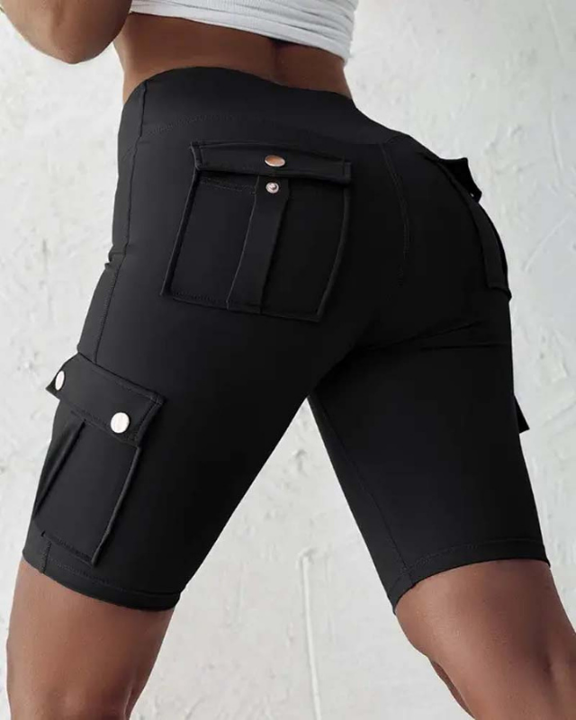 Black Women’s Tie-Belt High-Waisted Rolled Hem Shorts on the model