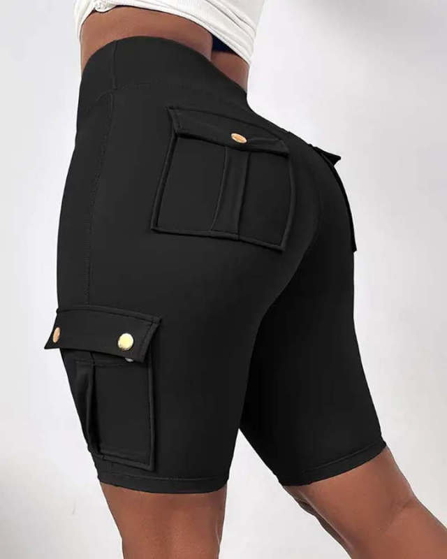 Black Women’s Tie-Belt High-Waisted Rolled Hem Shorts on the model