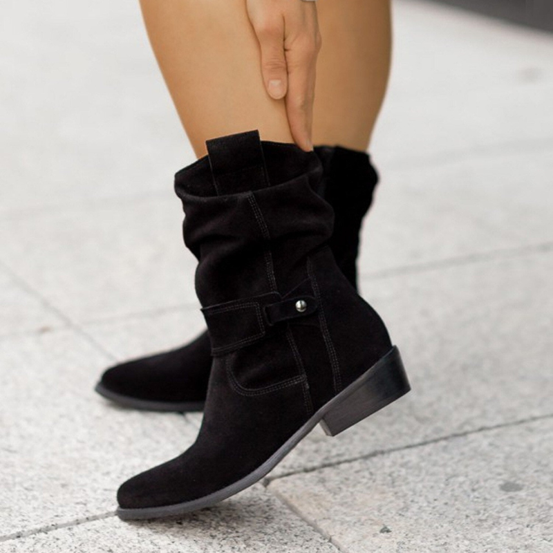 Black Women’s Comfortable Everyday Fit Suede Boots on the model