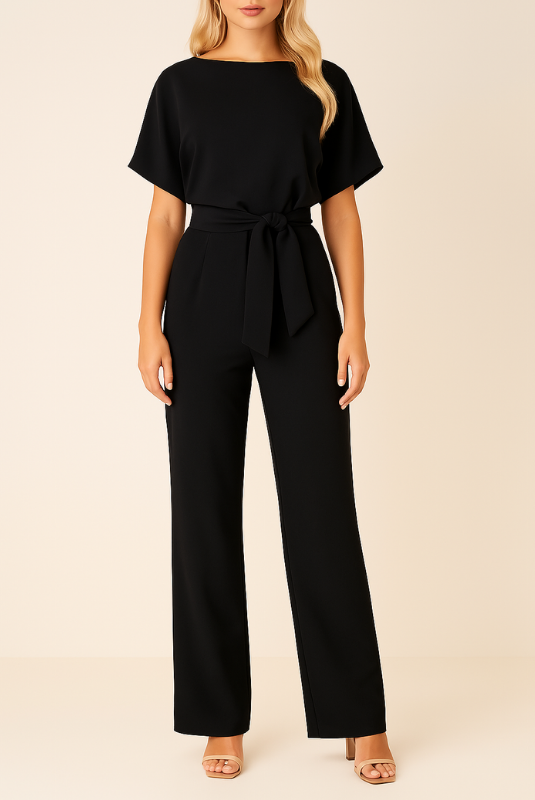 Black Women’s Elegant Minimalist One-Piece Jumpsuit on the model