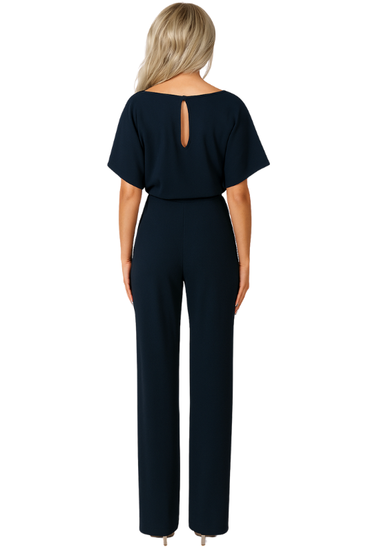Women’s Elegant Jumpsuit with Tie Waist & Short Sleeve
