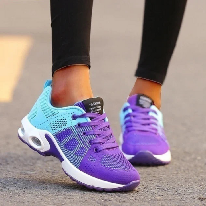 Blue Green/Purple Women's Lightweight Comfort Active Sneakers on model