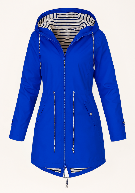 Blue Women's Adjustable Fit Waterproof Rain Jacket 