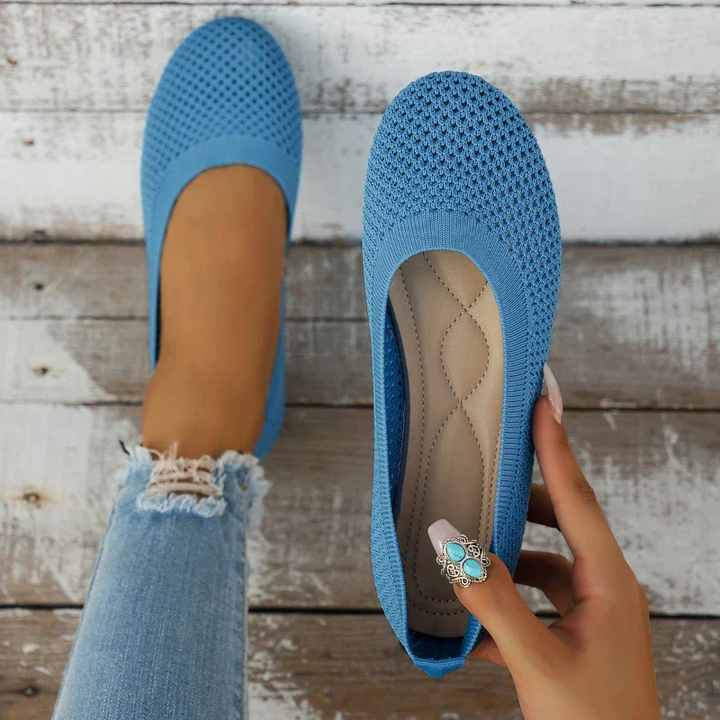 Blue Women’s Breathable Mesh Slip-On Flats on the model
