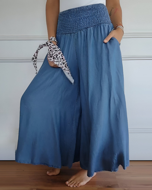 Blue Women’s Stretch-Waist Flowy Casual Skirt on the model