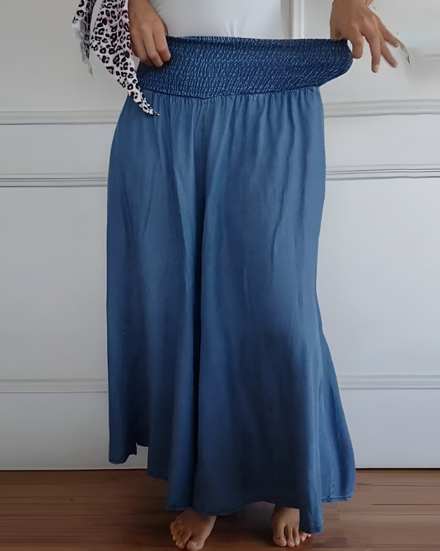 Blue Women’s Stretch-Waist Flowy Casual Skirt on the model