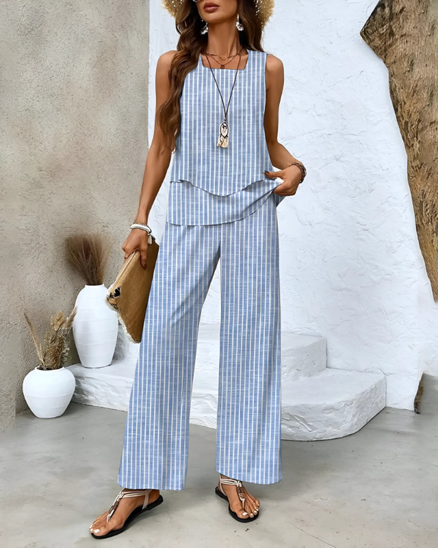 Blue Women’s Summer Lightweight Tailored Two-Piece Set on the model