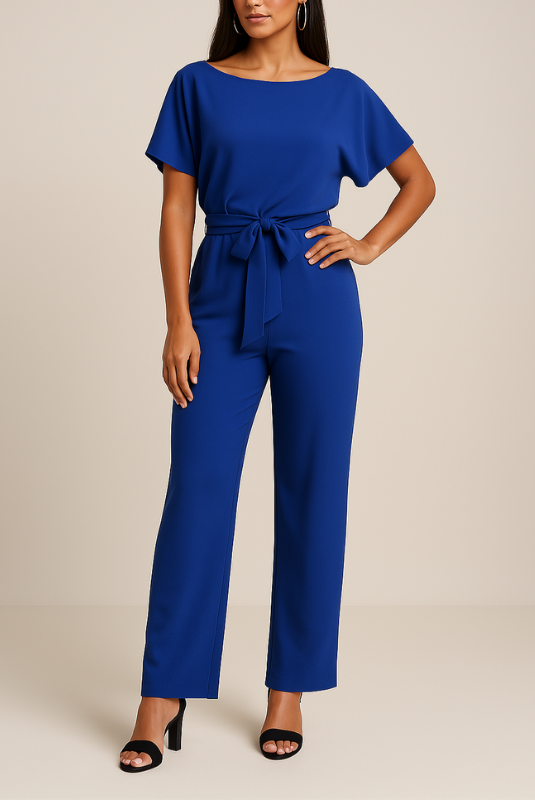 Blue Women’s Elegant Minimalist One-Piece Jumpsuit on the model