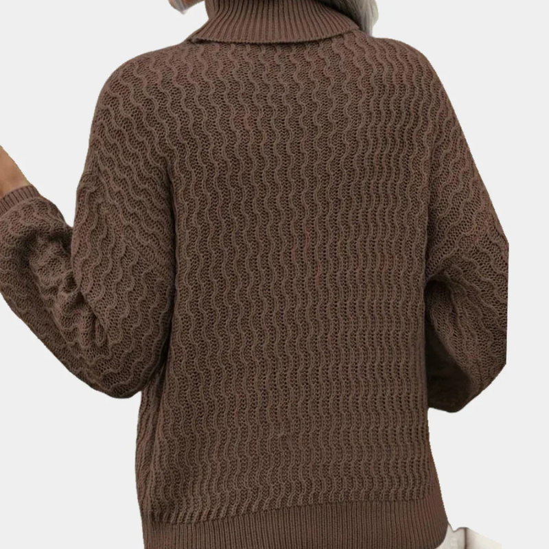 Brown Women’s Argyle Stretch-Fit Turtleneck Sweater on the model