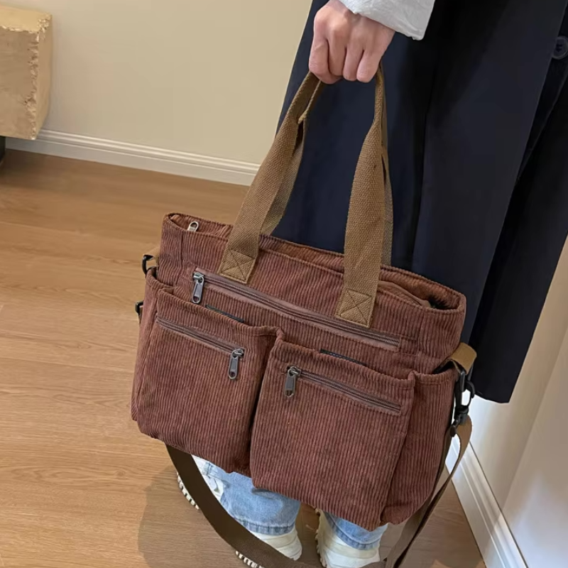 Brown Women’s Everyday Multi-Pocket Bag on the model