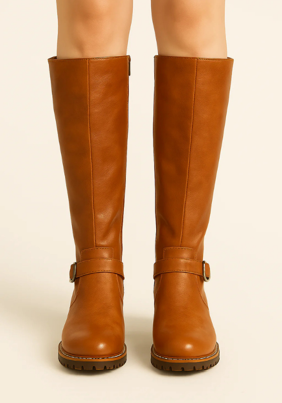 Brown Women’s Sleek-Fit Knee-High Boots with All-Day Support on the model