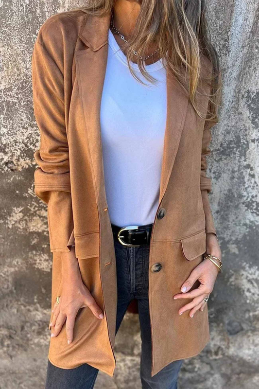 Brown Women’s Tailored Two-Button Blazer on the model