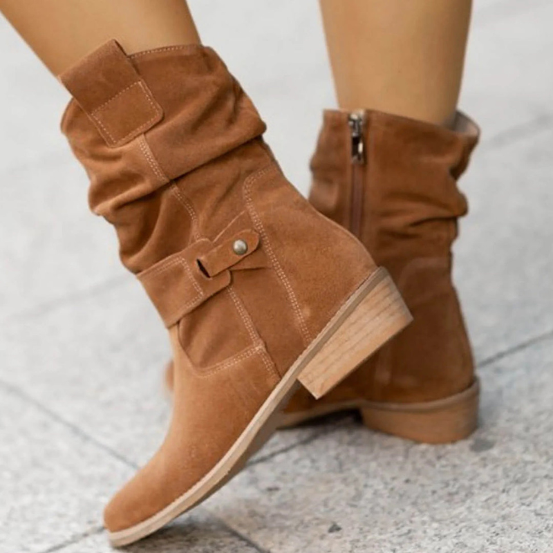 Brown Women’s Comfortable Everyday Fit Suede Boots on the model
