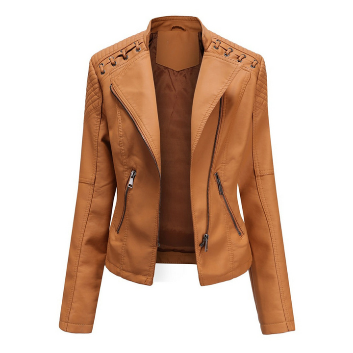 Camel Women’s Sleek & Structured PU Leather Jacket