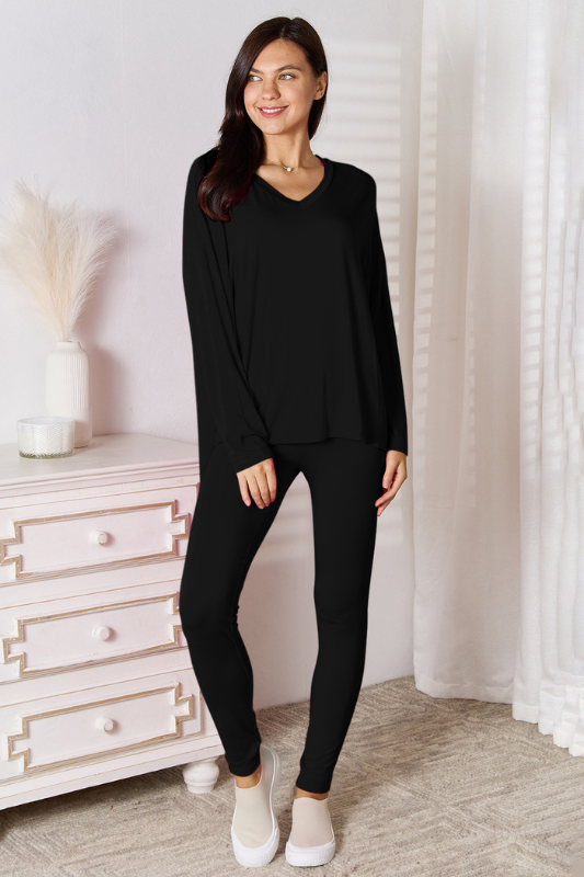 Camila | Women's Full Size V-Neck Long Sleeve Top and Pants Lounge Set