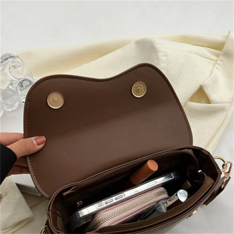 Coffee Women’s Half-Moon  Wide Strap Shoulder Bag on the model