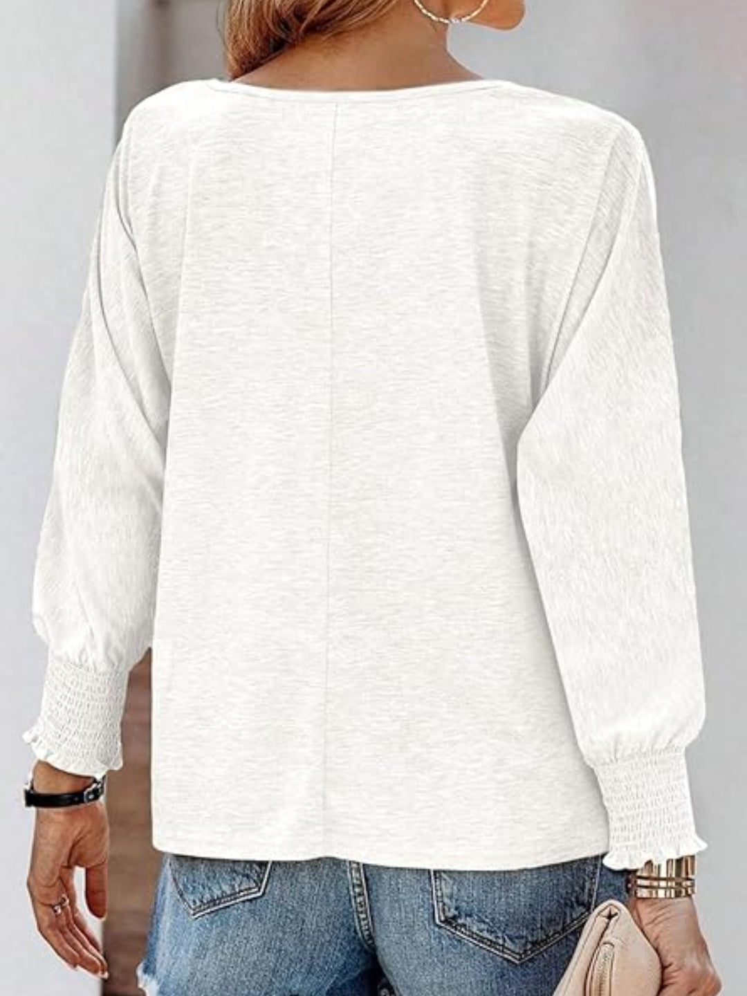 Sandra | Women's Round Neck Smocked Lantern Sleeve T-Shirt