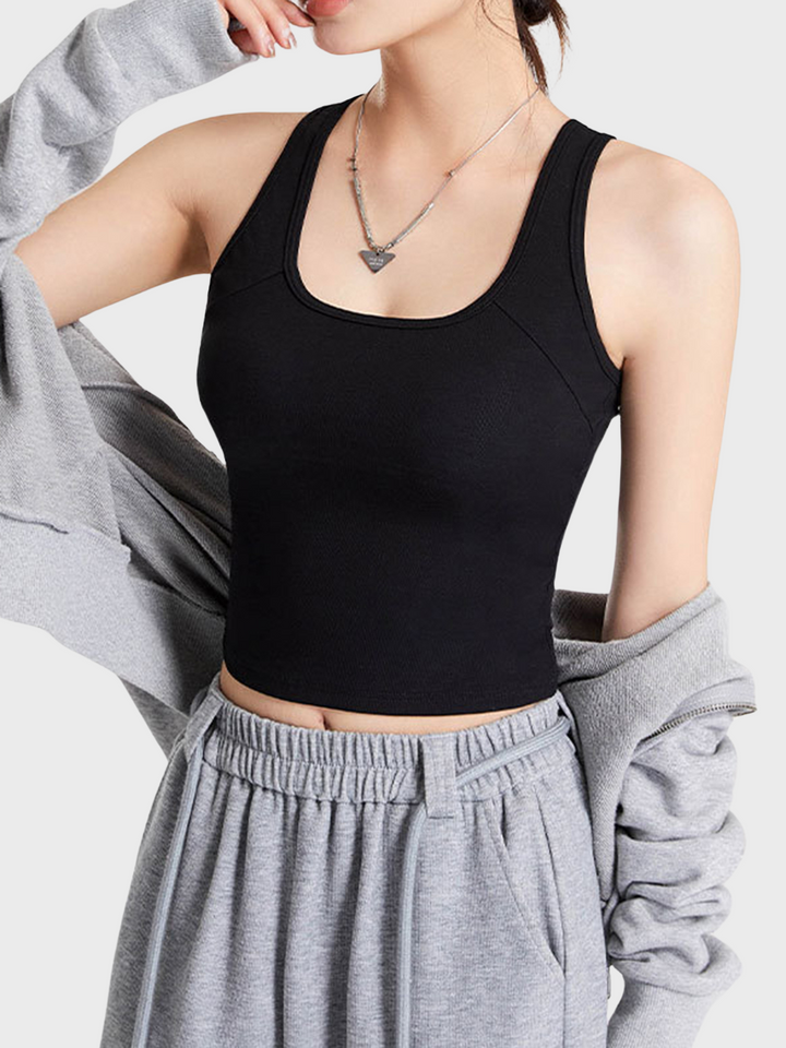 Women's Crisscross Scoop Neck Wide Strap Cropped Tank with Chest Pads
