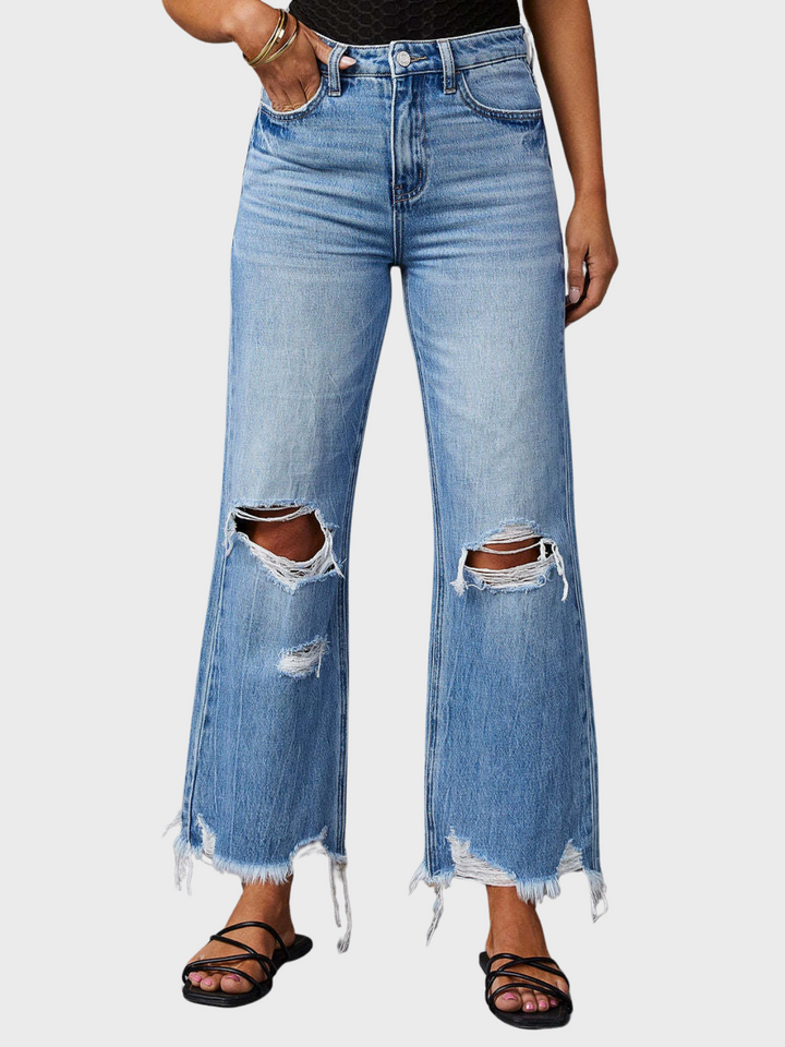 Shania | Women's Distressed Raw Hem Jeans with Pockets